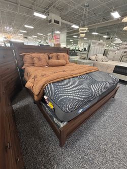 Wooden Queen bed set (gently used mattress, less than 1 year use)