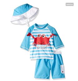 NWT Wippette Boys Crab "Oh Snap" Rash Guard 3-PC Set (Hat, Shirt, Shorts) 4T