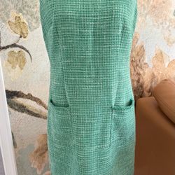 Eliza J Green Sleeveless Shift Dress Size 10 Textured Tweed Pockets Lined