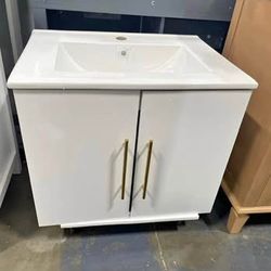 Assembled New 24" Wall Mounted Bathroom Vanity with Sink, High Gloss White Floating Cabinet