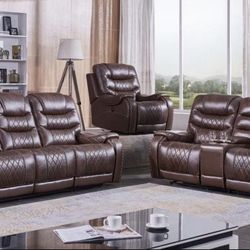 Premium Leather 2pc Power Reclining Sofa & Loveseat $1600