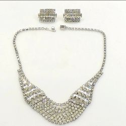 Vintage Weiss Necklace Earrings Jewelry Set Crystal Rhinestones EUC