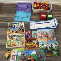 Various baby puzzles and misc other preschool/kindergarten class items