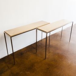 Sculpted Chrome & Lacquered Wood Console Tables by Sally Lewis