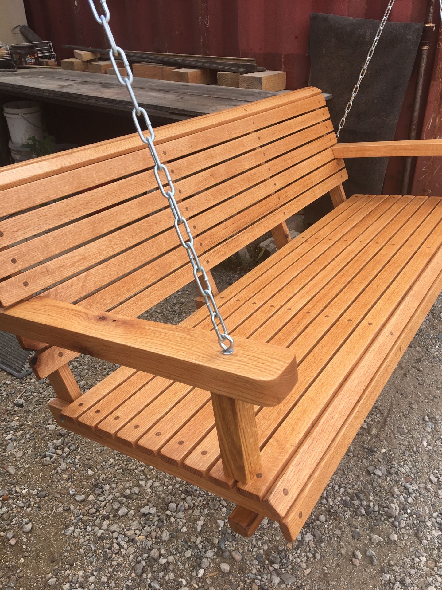 RED OAK PORCH SWINGS,  5 Ft  Wide, RIFF SAWN , OIL FINISH , WITH CHAIN . $495