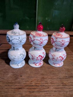 Vintage Ceramic Tea Coffee Flour Canister Set