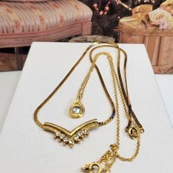 10K GP VNTAGE NECKLACES, 2 ITEMS, Cz DIAMONDS, 9"IN
