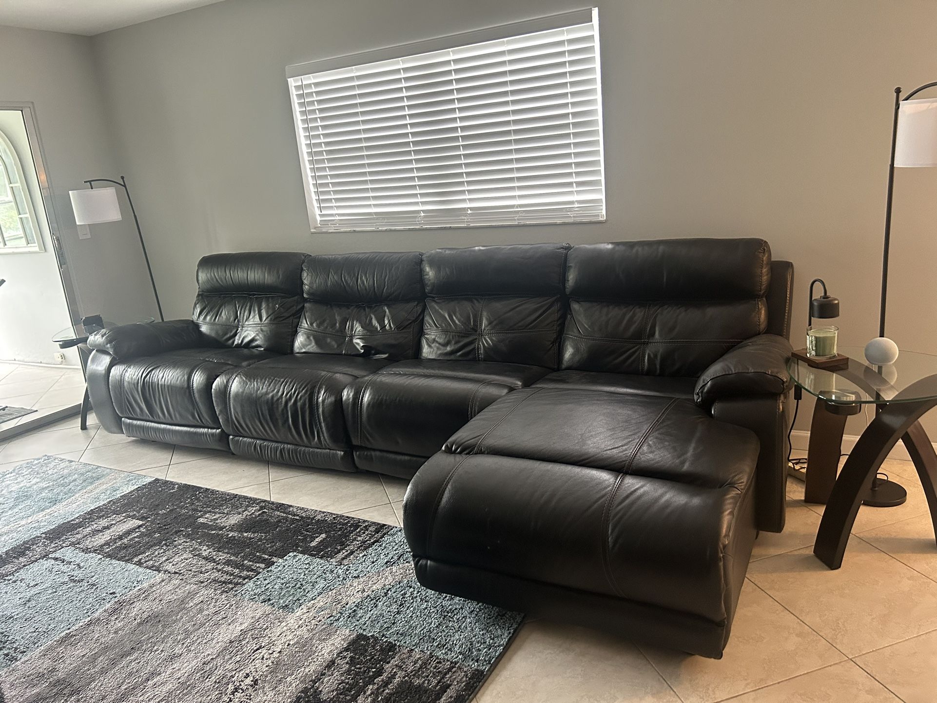 Black leather Couch With Reclining seats