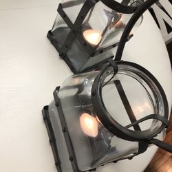 Iron with Glass Candle Holders 
