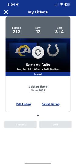 Rams Vs Colts With Tailgate Parking