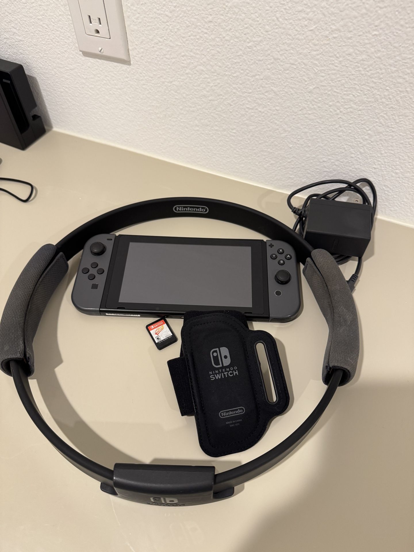 Nintendo Switch with Gray Joy‑Con - HAC-001 Free Case And Ring Fit Adventure Game Set