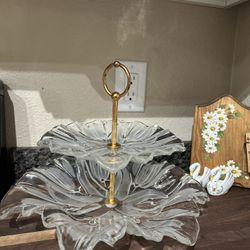 Vintage Crystal Mikasa Floral Shaped Serving Platter