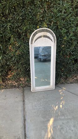 Beautiful Handwoven White Wicker Mirror