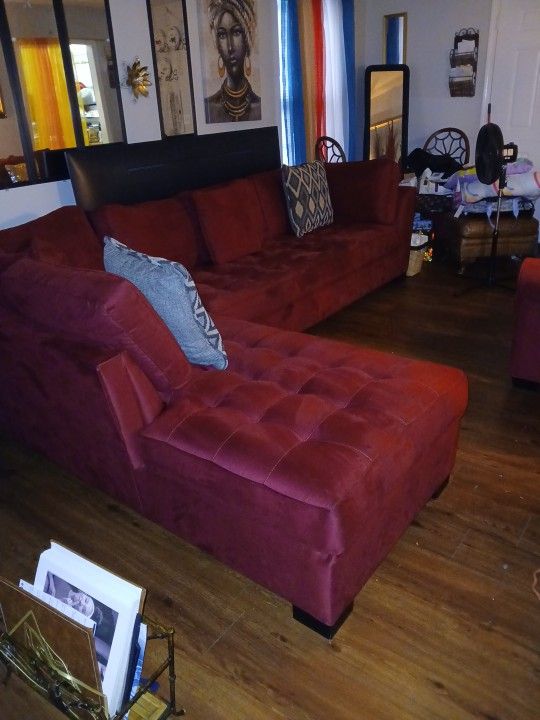 Red Lshaped 2piece Sectional and Chair
