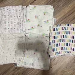 Aden and Anais Baby Swaddle Blanket Muslin Infants Girls Owls Balloons Lot Of 5