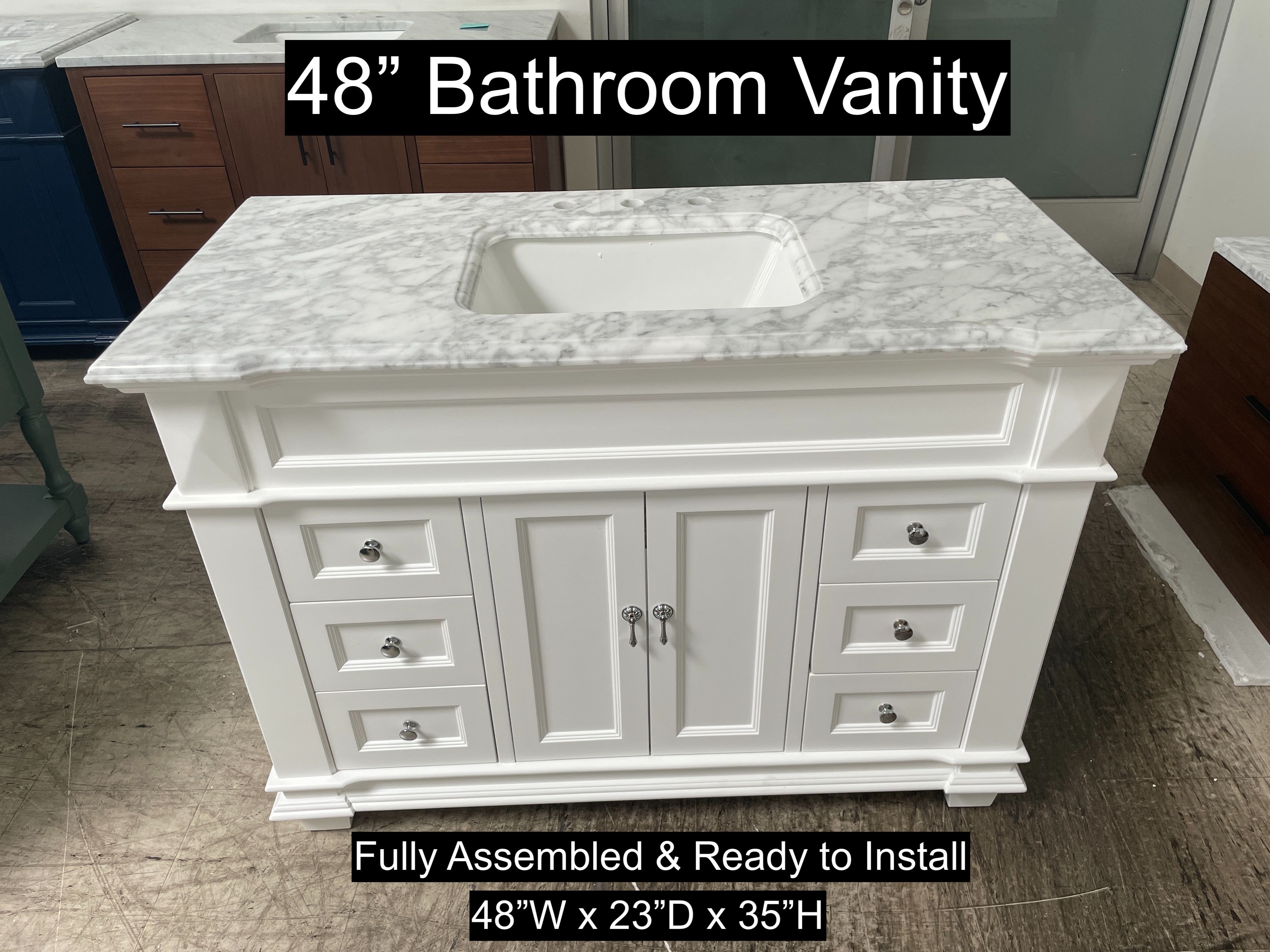 48" Bathroom Vanity with Carrara Marble Countertop & Solid Wood & Plywood Cabinet #3414