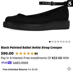 TUK Black Pointed Ballet Ankle Strap Creeper