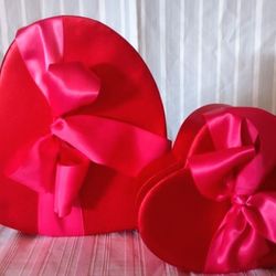 2 Victoria Secret Red Satin Valentine ❤️ Heart Gift Boxes 