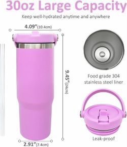 30oz Stainless Steel Tumbler with Straw – Purple