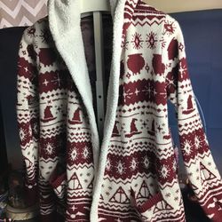 Harry Potter Fair Isle Sherpa Open Cardigan Sweater XL-Preowned 