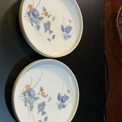 Set Of  2 small plates with blue and orange flowers are Otagiri Royal Iris 