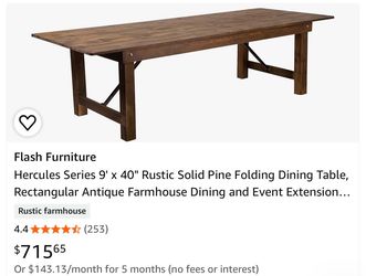 Rustic Solid Pine Folding Dining Table 9’x40”