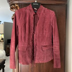Leather Sued Jacket XXS Hip length Wine color