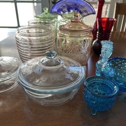Vintage Depression Glass Green Pink Blue Red Lot