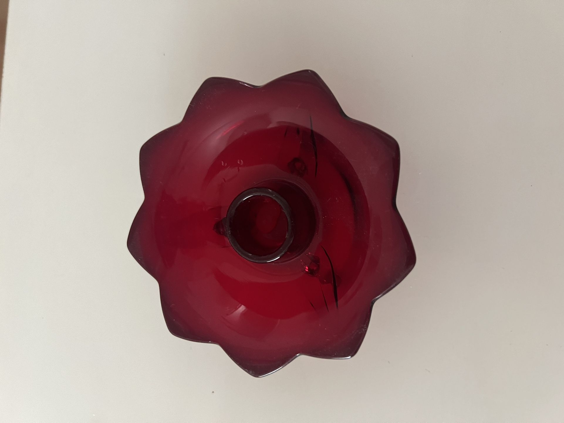 Vintage Ruby Pressed Glass Candleholders