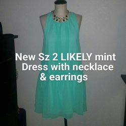 New Sz 2 Likely mint summer dress & matching necklace earring set flowy sundress