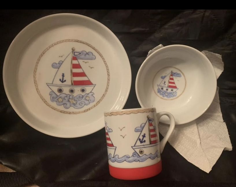 Children’s Sailboat Dish 3pc Set
