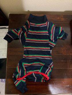 Dog Pajamas Size XS Blue With Green And Red Stripes