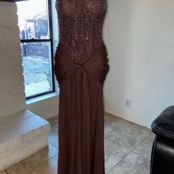 Brown Sequin Bodice Formal Gown