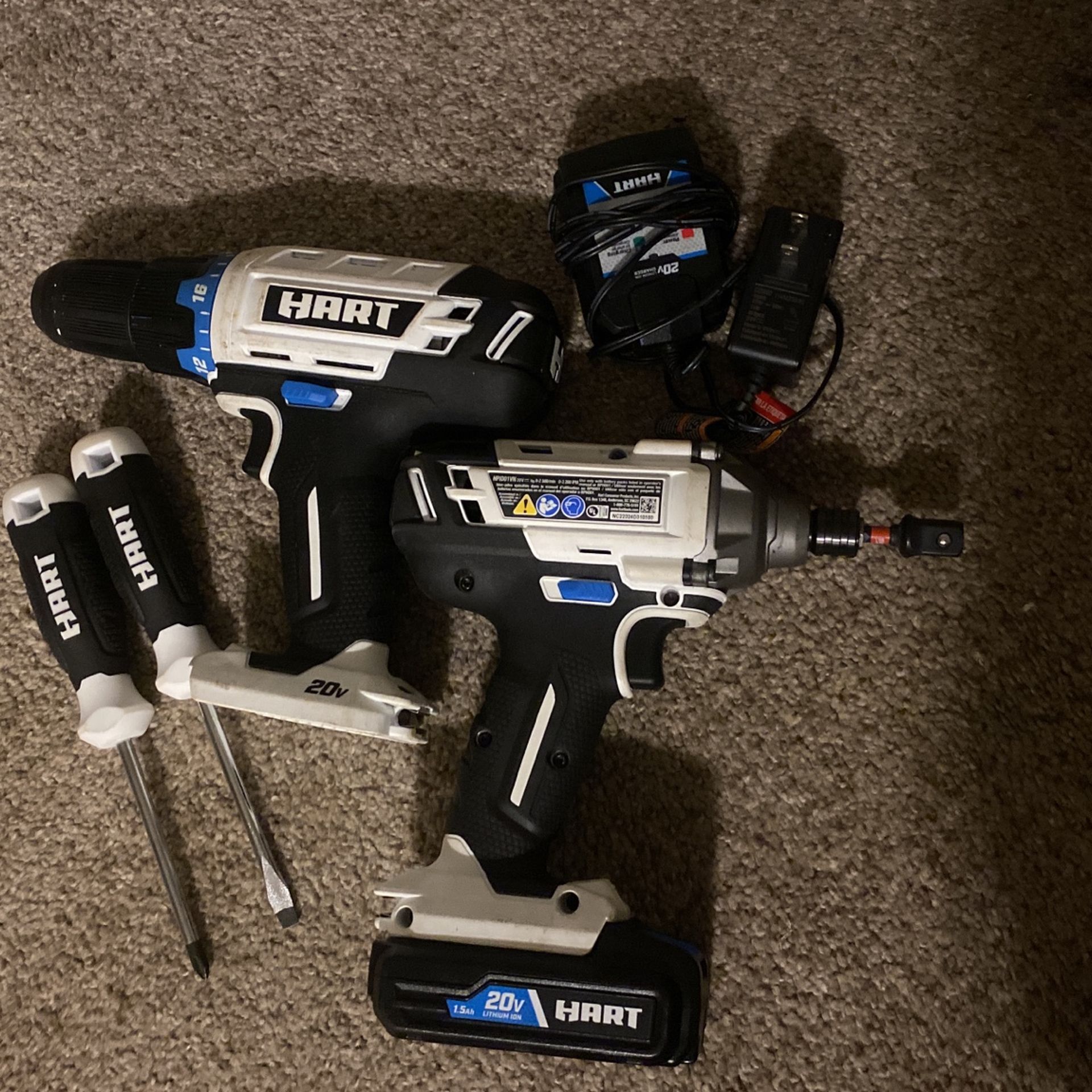 Hart Impact and drill set with battery, charger, Phillips, and flat head