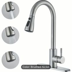 1pc Kitchen Faucet with Pull-Down Spray, 2 Supply Hoses