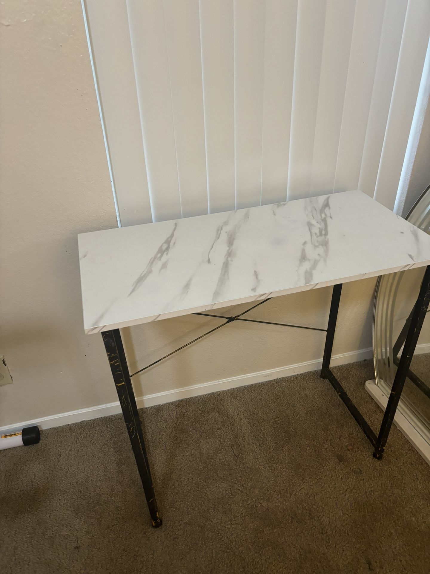 White Desk With Marble Design, Legs Need A Paint Job 