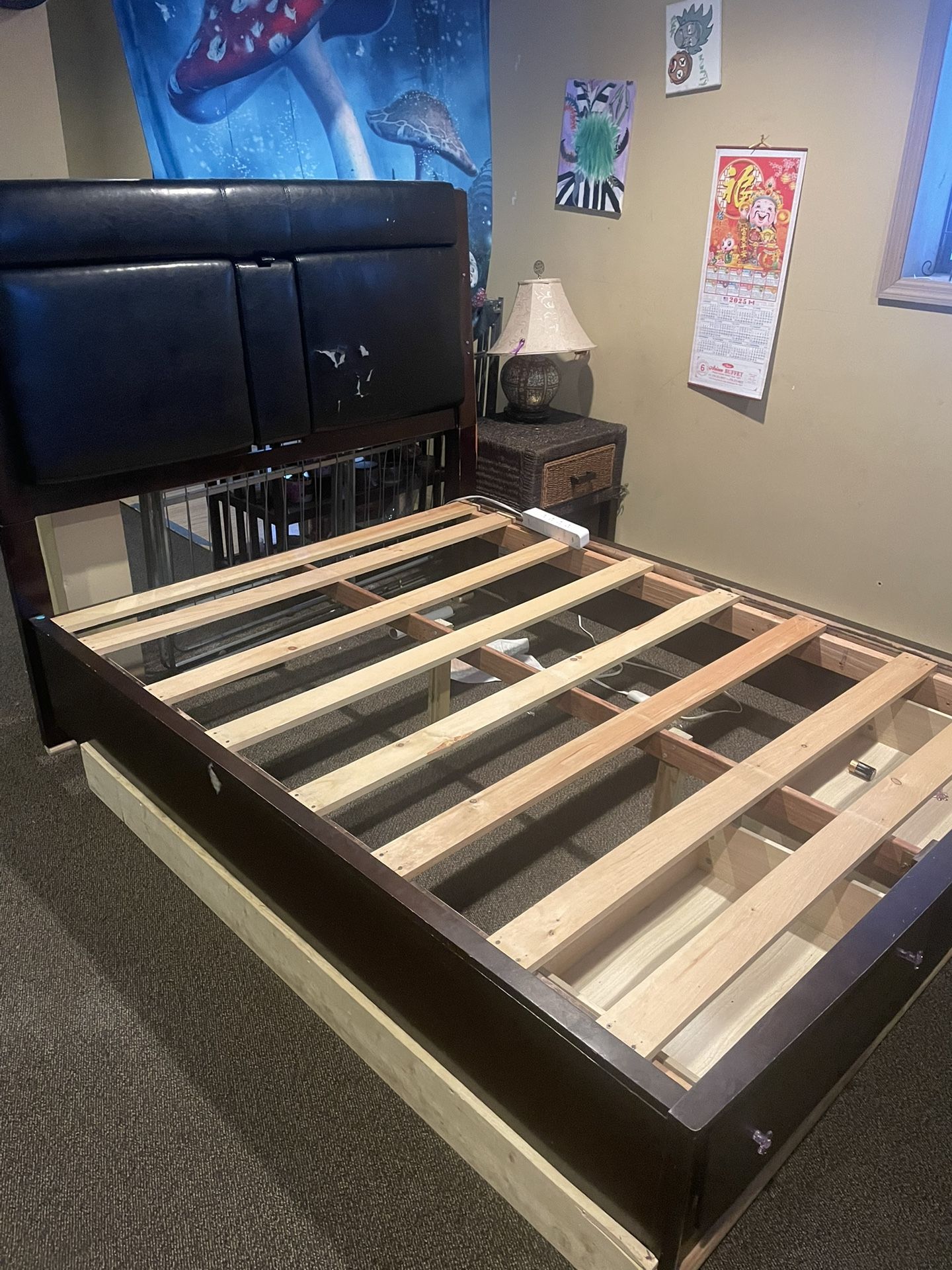 Bed Frame (queen Size) With 2 Storage Drawers + Headboard