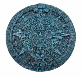 Aztec Calendar Wall Plaque Turquoise Decor vintage green crushed malachite resin 50’s -80’s  home decor wall