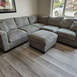 Brand New Sectional Corduroy Fabric Grey Otttoma. Included $569