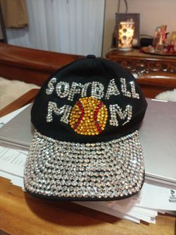 Softball Mom Rhinestone Bling Baseball Cap