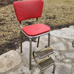 50's Vintage Cosco Red Studded  Speckled Kitchen Step Stool/ High Chair - MCM Retro