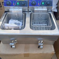 Commercial Double Deep Fryer With Drain Electric