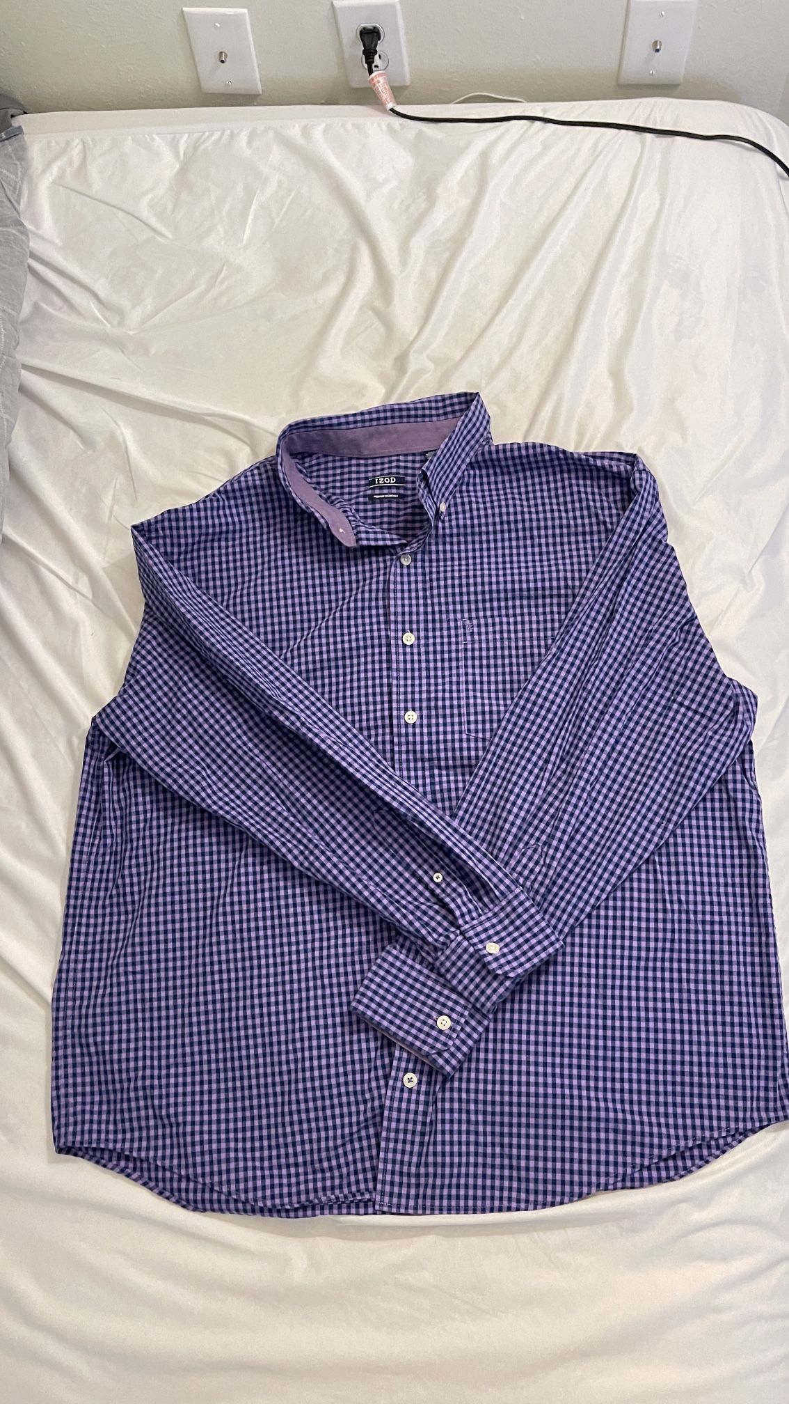 IZOD Shirt Men's LT Long Sleeve Button Down Blue Plaid Cotton Premium Essentials 2XL