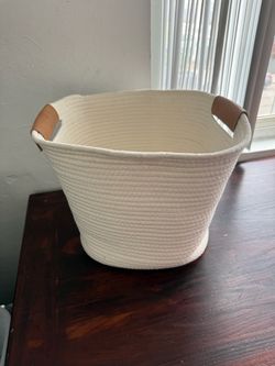 Coiled Rope Basket 13” Cream Faux Leather Handles