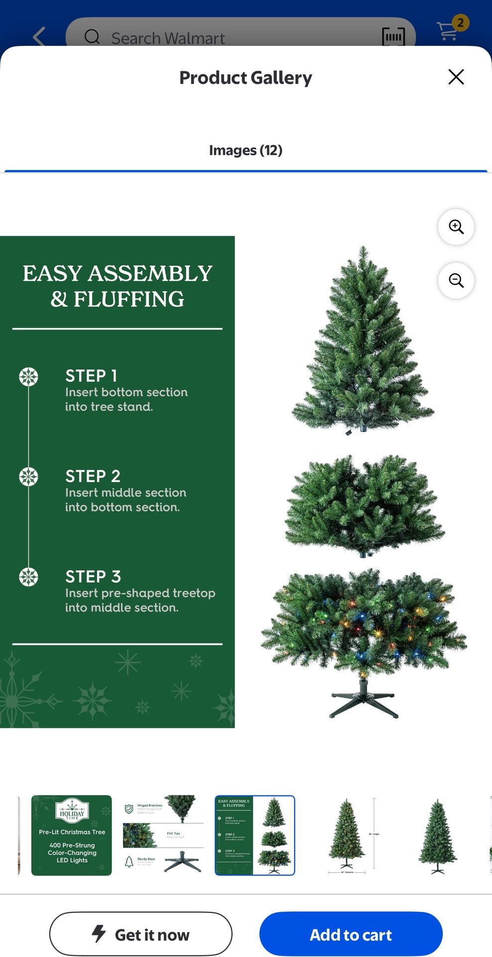 7.5' Pre-Lit Kennedy Fir Green Artificial Xmas Tree with Color-Changing LED Lights and Quick Set, by Holiday Time