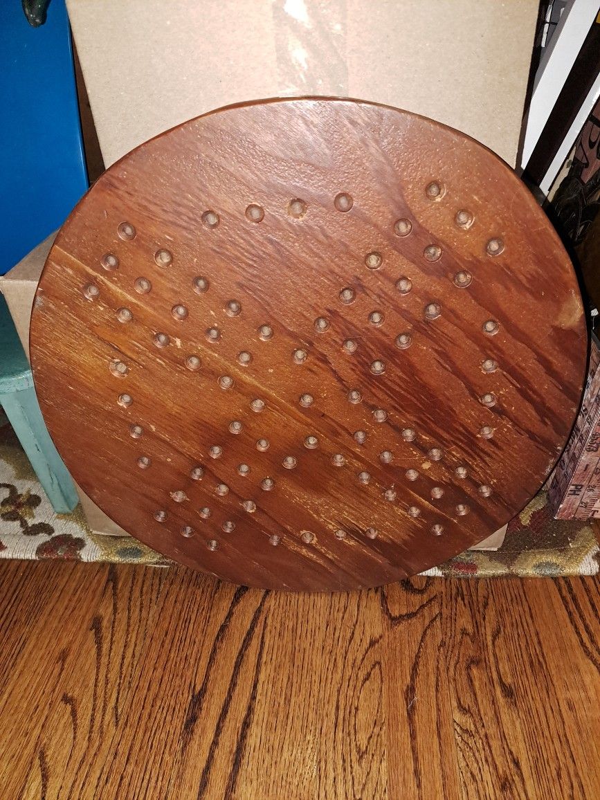 Vintage Round Wood Game Board Chinese Checkers Marbles 