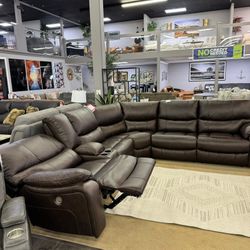 Family Circle Dark Brown 3pc Power Reclining Sectional w/ LAF Console  