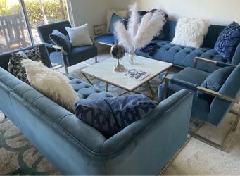 Living room set, velvet sofa , marble coffee table