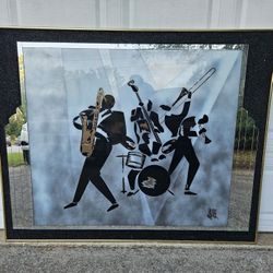 Laurel Street Art "Men of Jazz" Framed Wall Artwork Large Vintage Mid-Century Modern Art 