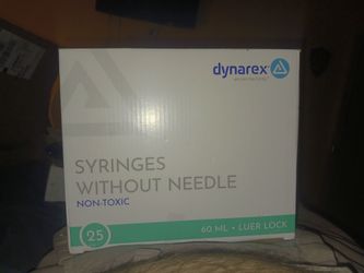Brand New in box. Dynarex 25 unit box unit Non Toxic Syringes Without Needles